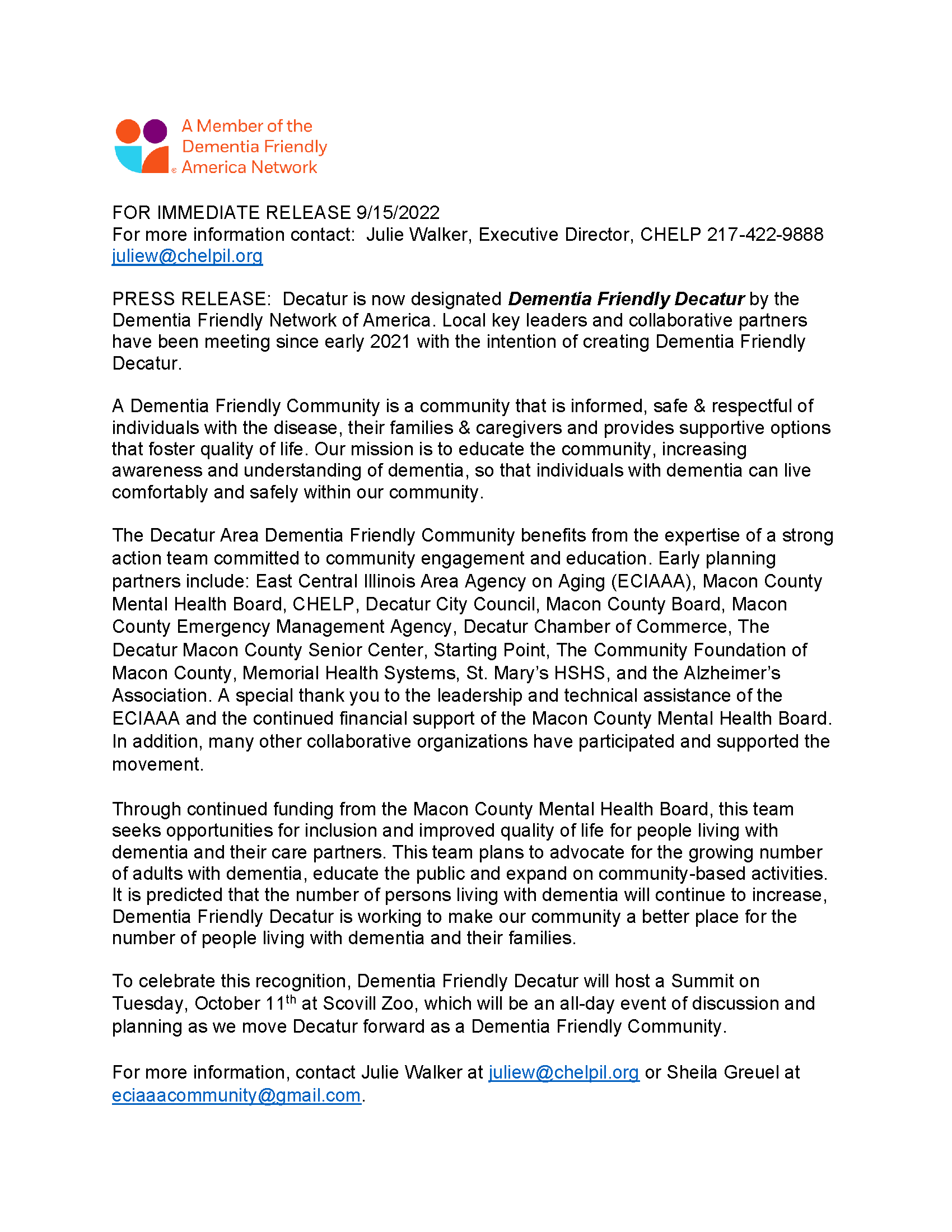 Dementia Friendly Decatur Press Release